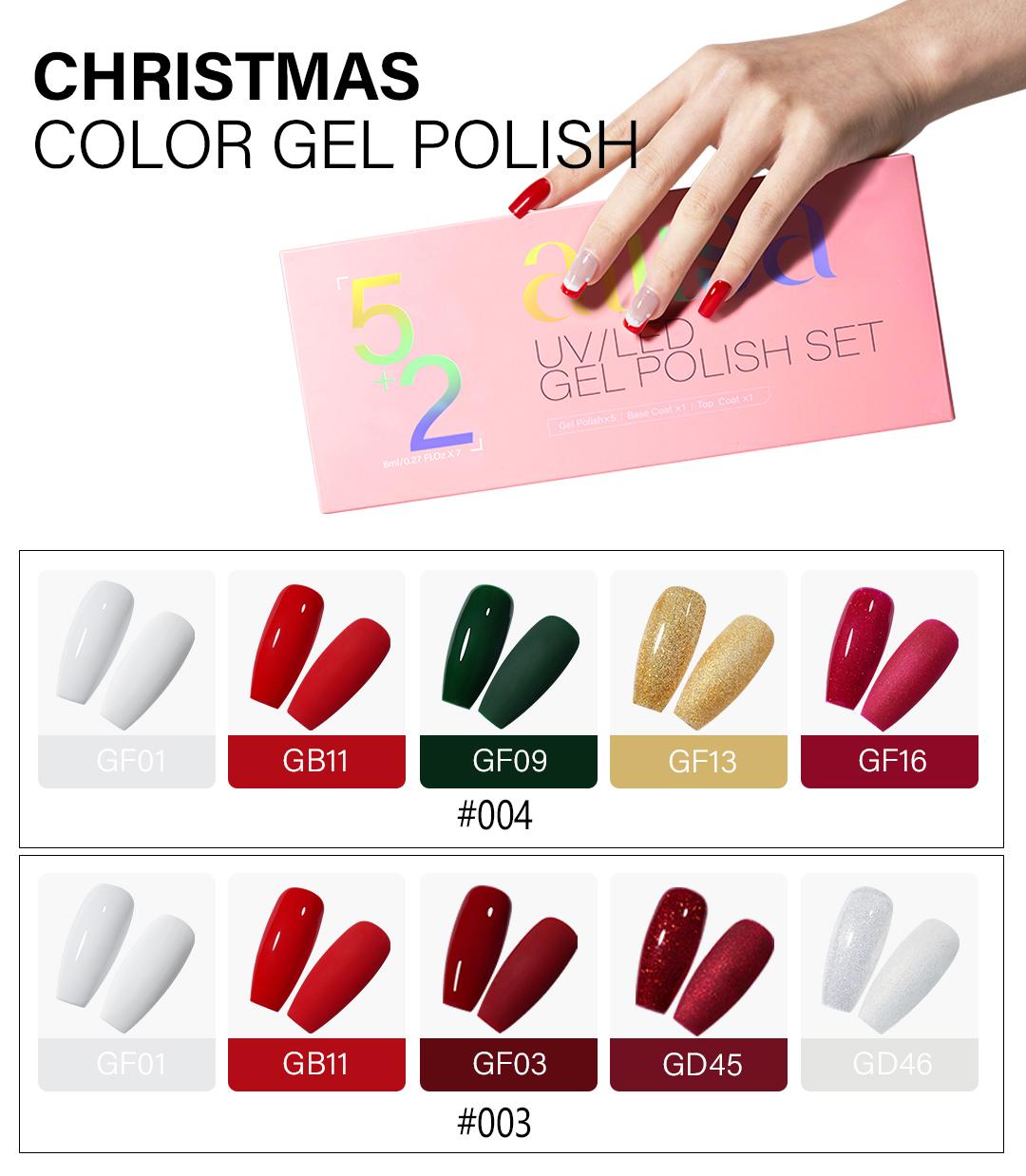 AILLSA 5 Colors nail polish set Glitter White/Red Gel Nail Polish DIY Nail Art Kit Soak Off Fall Winter Gel Polish Set with Base and Top Coat Christmas Day Gifts for Women Girls Nail Care Manicure polish set uv light cure gel polish