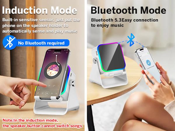 5-in-1 Wireless Induction Audio & Bluetooth Speaker with Phone Holder, 3500mAh Rechargeable Emergency Power Bank, 8 RGB Ambient Light, 360° Adjustable Mobile Tablet Stand– Gifts for Friends, Family,TikTokShopHolidayHaul