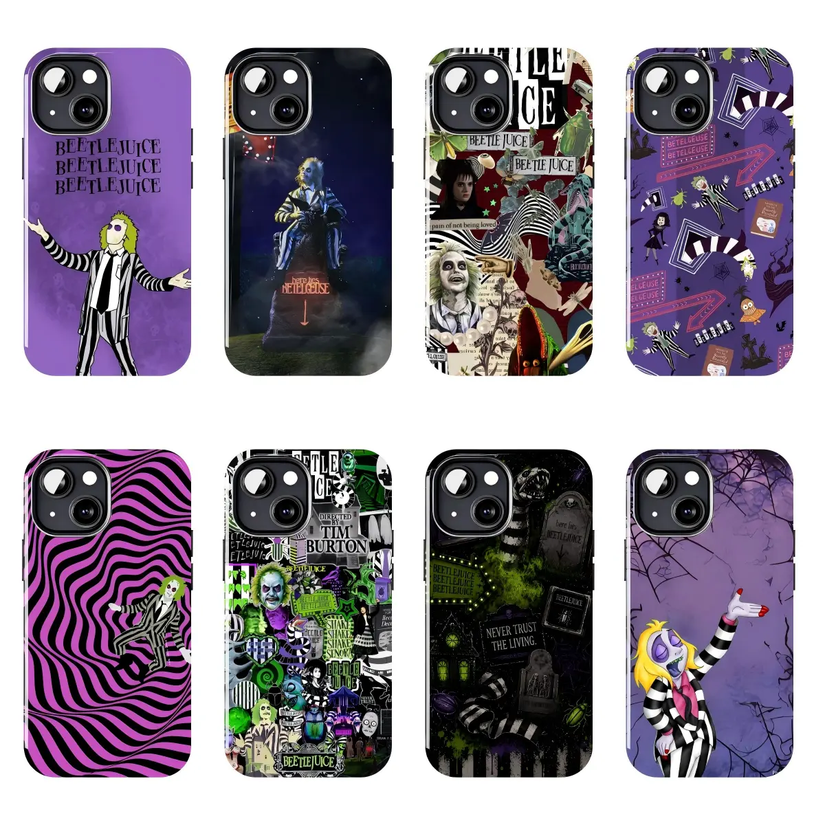 Retro Beetlejuice Collage Print Phone Case, Halloween Goth Style Anti-Drop Protective Cover for iPhone 17 ProMax/16/15/14/13/12/11 Plus & Samsung Phones, Unisex