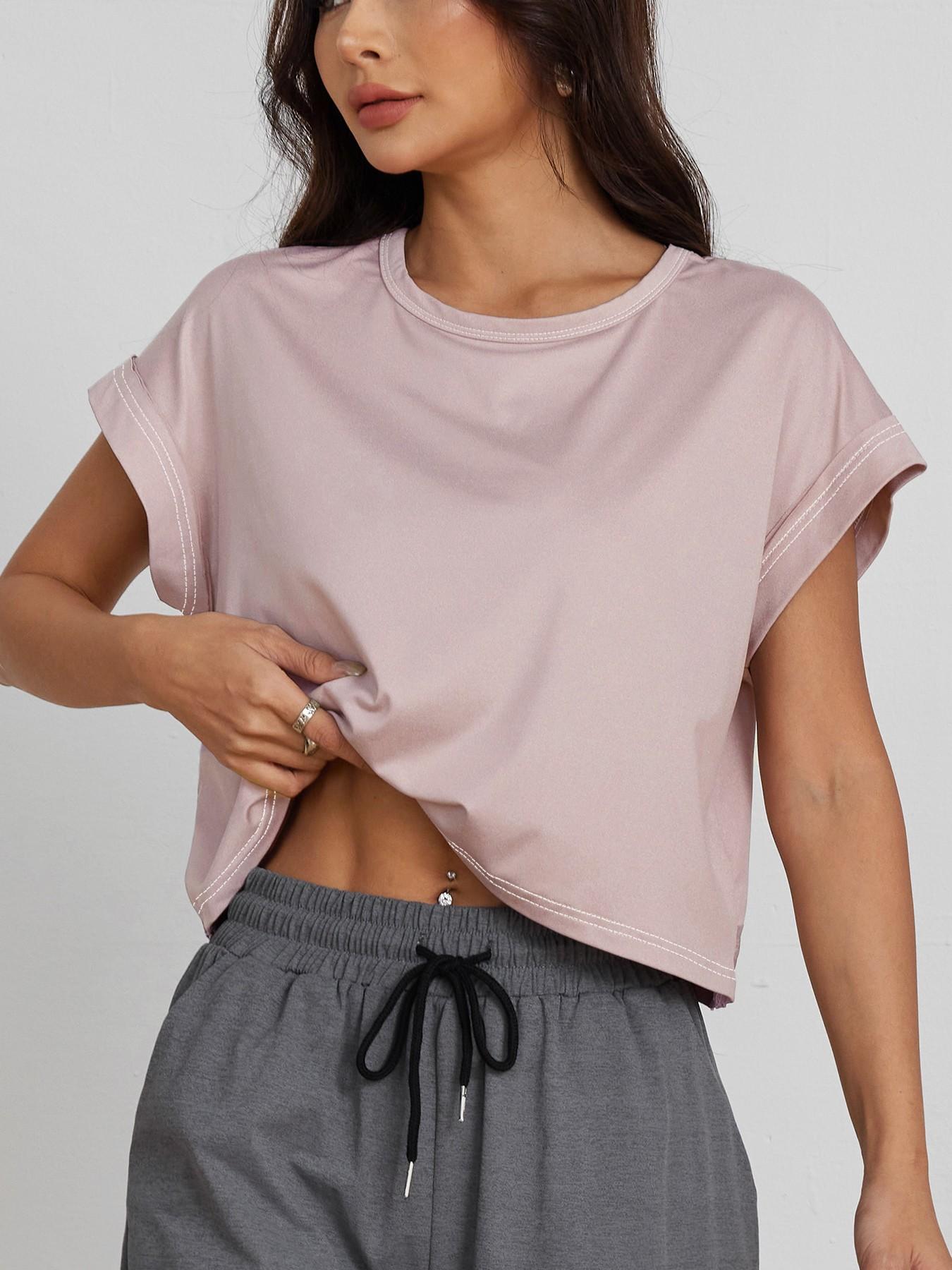 Women's Spring Summer Back Cutout Criss Cross Design Elastic Drop Shoulder Top, Hollow Back Activewear Casual Short Sleeve Fitted Tee for Gym Outdoor Running