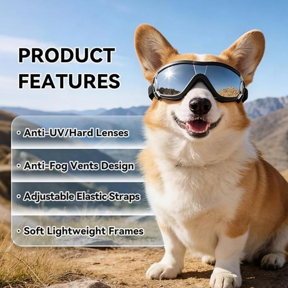 Dog Glasses, Pet Sunglasses, Outdoor Adventure Protective Eyewear, UV Protection, Windproof Design, Adjustable Strap, Durable Material