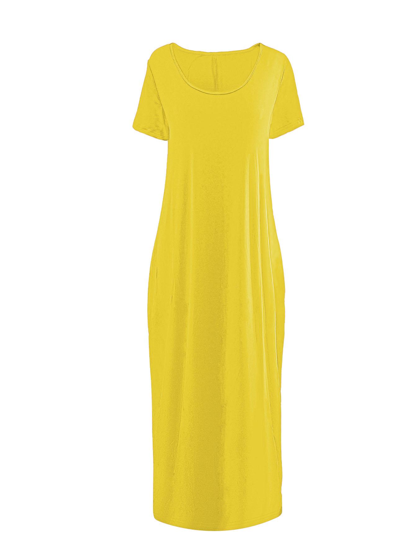 Plus Size Round Neck Short Sleeve Maxi Dress, Loose Flowy Hem, Curvy Friendly Long Dress