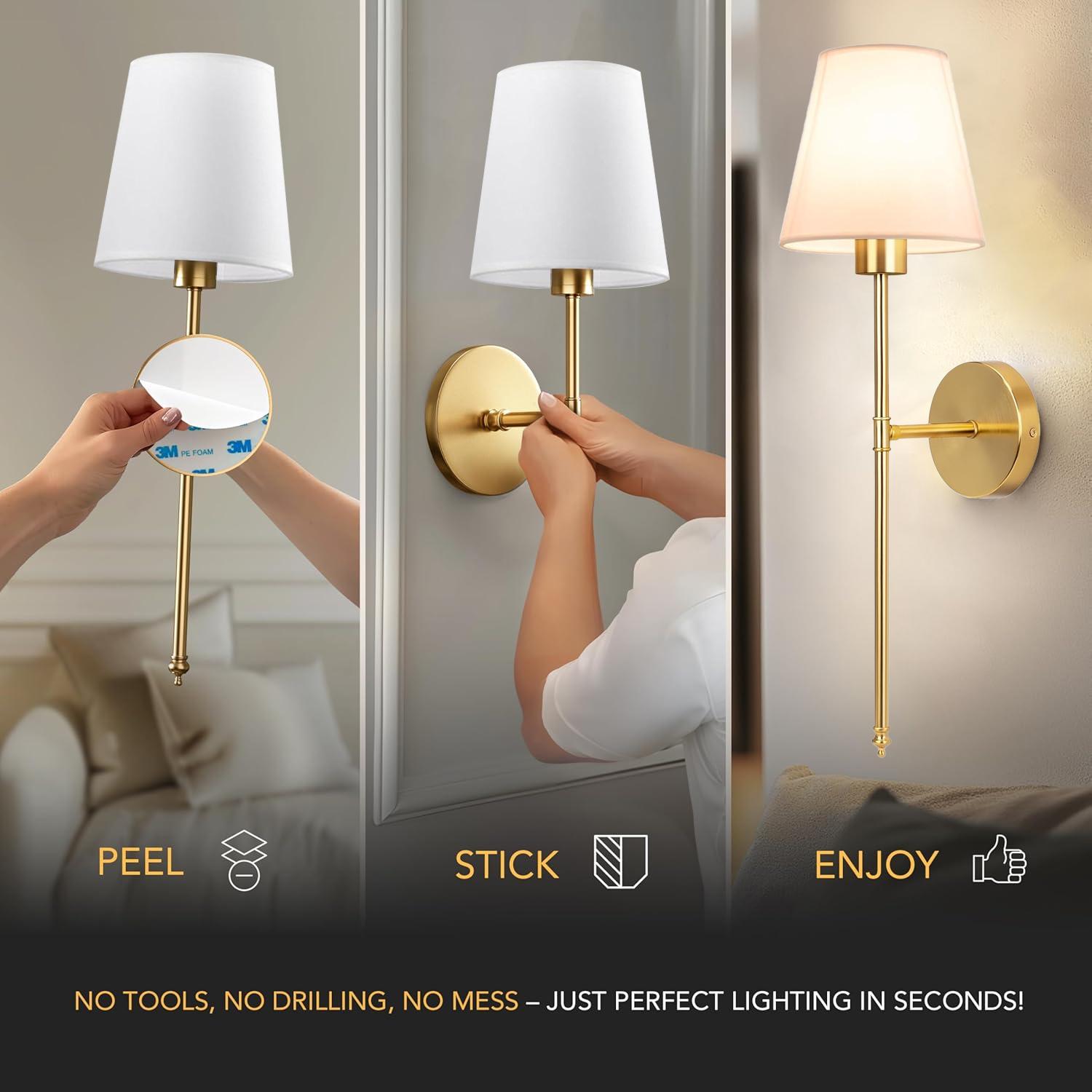 2Pcs Wall Sconces Vintage LED Rechargeable RGB Dimmable Strip with Remote Control, Fabric-Covered Decorative Wall Lights, Wireless Installation, Suitable for Bedrooms, Living Rooms, Home Offices, TV Backdrops, and Interior Decorative Ambient Lighting