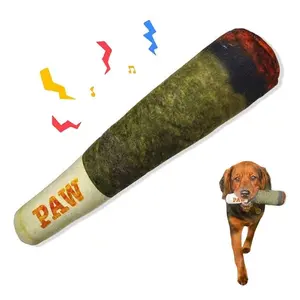 Funny Novelty Cigar Design Plush Pet Toy, Bite Resistant Squeaky Chewing Toy, Daily Interactive Teeth Care Toy for Small Medium Dog Breeds