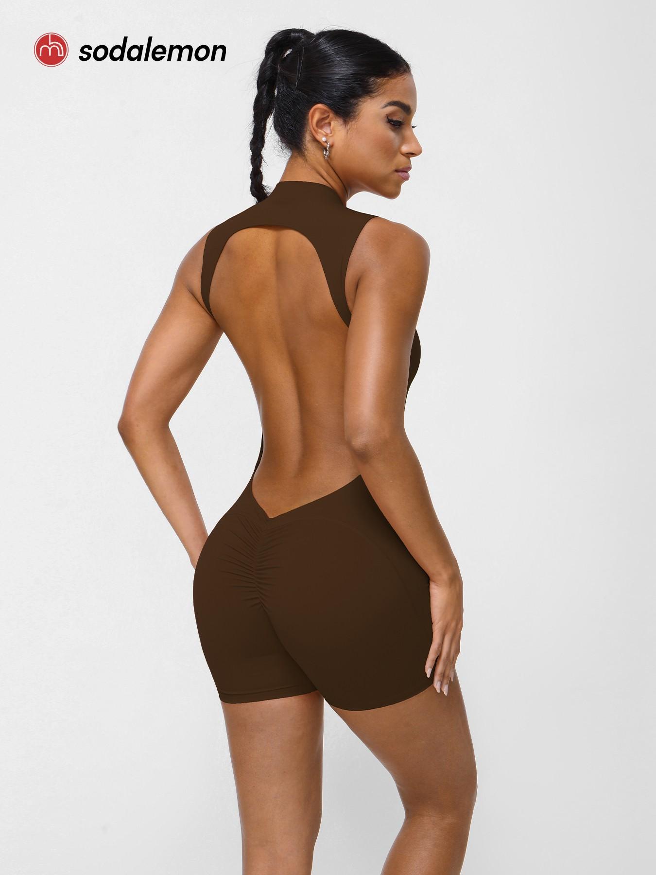 Sodalemon 1 Piece Women's Solid Color Sport Jumpsuit, Workout Jumpsuits, Cut-out Criss-cross Hip-hugging Bodysuit, Sexy Tight Sleeveless Backlessuit, Fashionable and Comfortable One-piece Jumpsuit