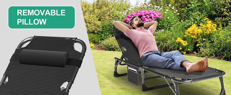 Lilypelle 3-in-1 Tanning Chair, 5-Position Adjustable Heavy Duty Folding Chaise Lounge Chair with Cushion, Portable Beach Lounge Chair for Outdoor Sunbathing Patio Pool Lawn Deck Poolside Lilypelle 3-in-1 Tanning Chair, 5-Position Adjustable Heavy Duty Folding Chaise Lounge Chair with Cushion, Portable Beach Lounge Chair for Outdoor Sunbathing Patio Pool Lawn Deck Poolside