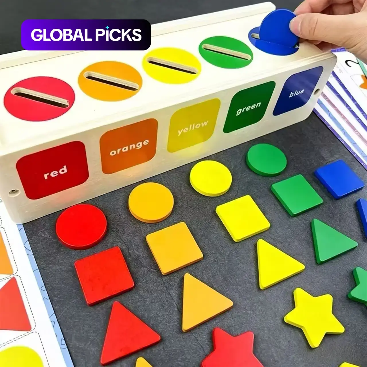 25-Count Colorful Wooden Shape Blocks Set with 12 Educational Cards for Color Recognition, Early Learning Fine Motor Skills Shape Sorter Toy and Logic Matching Game #GLOBAL PICKS