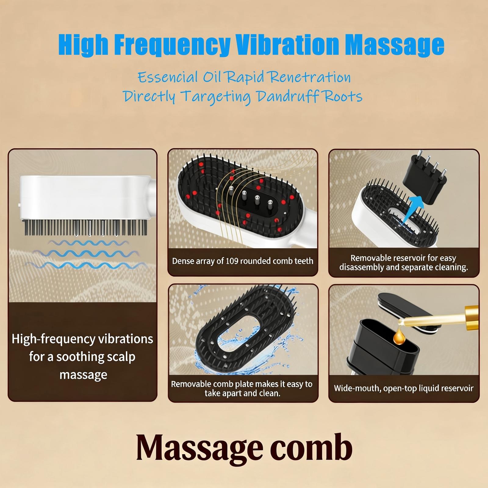 Laser Therapy Hair Growth Comb, Light Hair Brush, Electric Scalp Massager, Blue Light & Vibration, Hair Oil Applicator for Men and Women