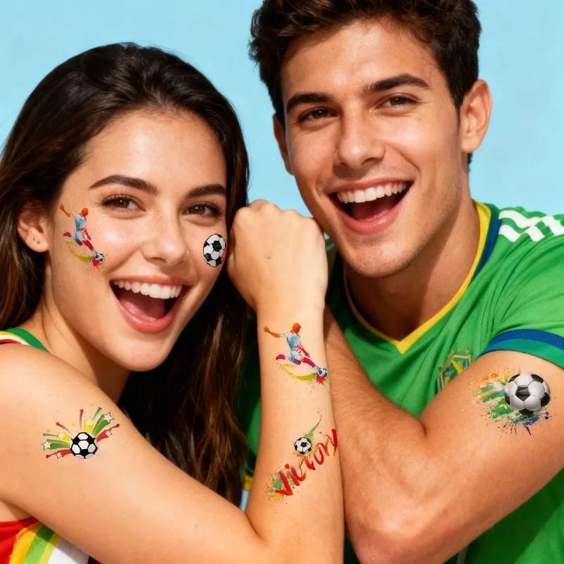 5 Pack 2026 Football Theme Tattoos, Field Celebration Stickers, Carnival Party Fan Emojis, Cheerleading Decorations