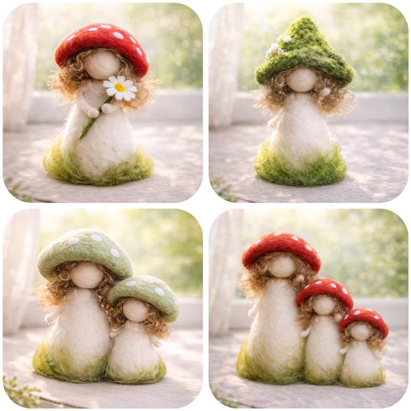1Set Needle Felting Kit, Felting kits for Beginners adult with Step-by-Step Tutorials, Mushroom Girl DIY Felting Kit, Cute Funny Home Decorative Ornaments, Birthday Valentine's Day and Christmas Novelty Gifts, Diy Handmade Craft
