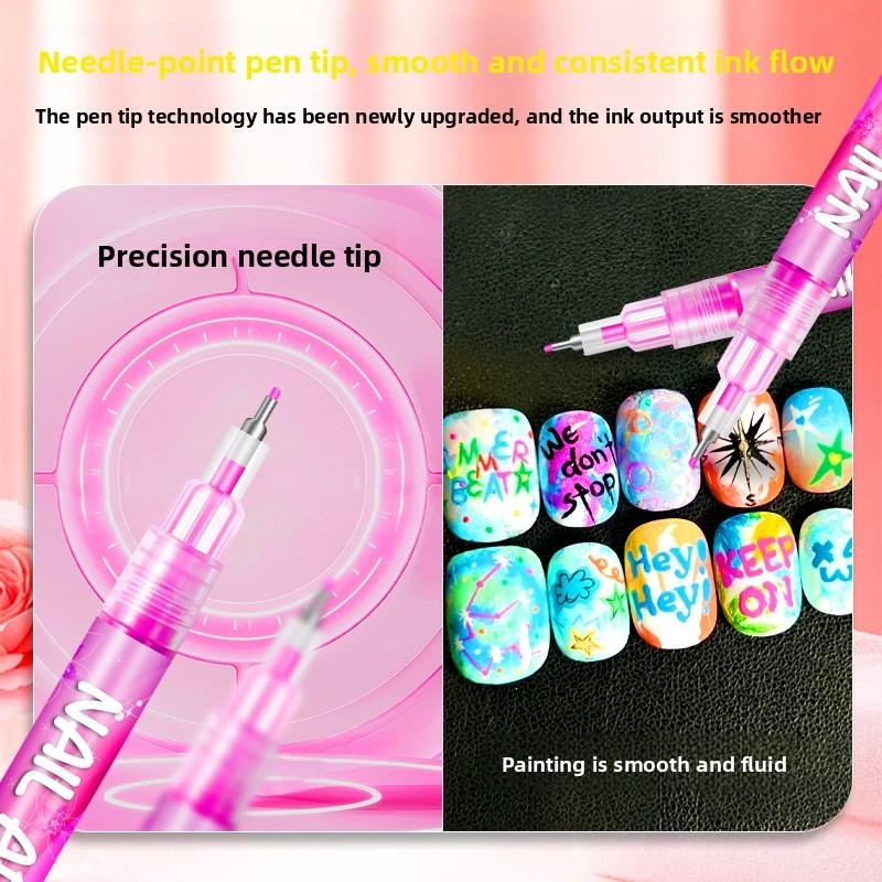 Acrylic Nail Art Paint Brush Set, Quick-Dry DIY Manicure Tools, Daily Use Nail Markers for Women & Girls, 1 Box Nail Drawing Pens