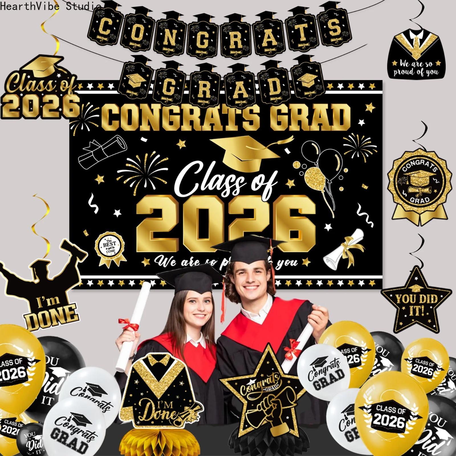 2026 Graduation Decorations Set, Complete Black & Gold Kit with Backdrop & Balloons, Elegant Congrats Banner for High School, Aesthetic Supplies for Home, Summervibes Edition, Graduation Decorations 2026 2026 Graduation Decorations Set, Complete Black & Gold Kit with Backdrop & Balloons, Elegant Congrats Banner for High School, Aesthetic Supplies for Home, Summervibes Edition, Graduation Decorations 2026