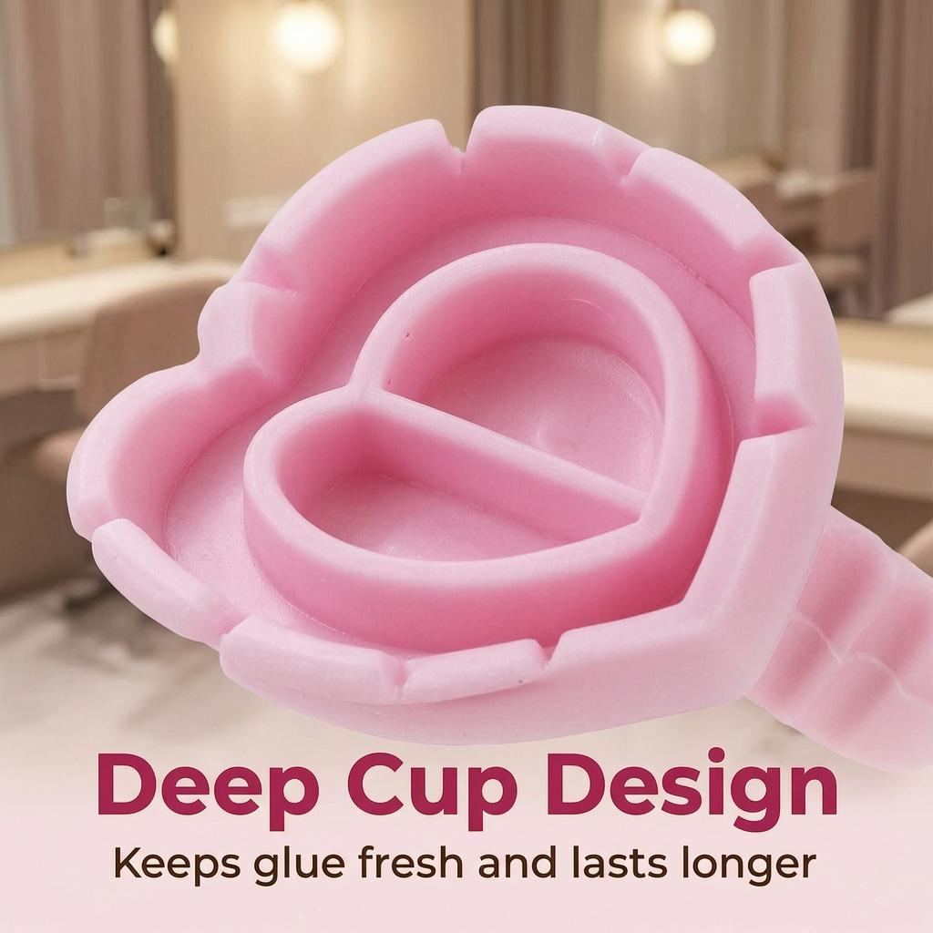 100Pcs Pink Heart Glue Rings, Disposable Lash Extension Glue Holder Rings, Double Wells Adhesive Pallet for Eyelash Extensions, Nail Art, Makeup, DIY Craft, Salon Home Use