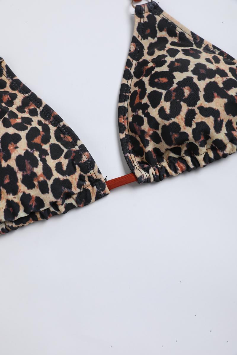 Women's High Waist Bikini Set, Backless Two-Piece Swimsuit, Sexy Leopard Print Triangle Cup, Summer Beachwear, Fitted Design, Leopard Print Bikinis