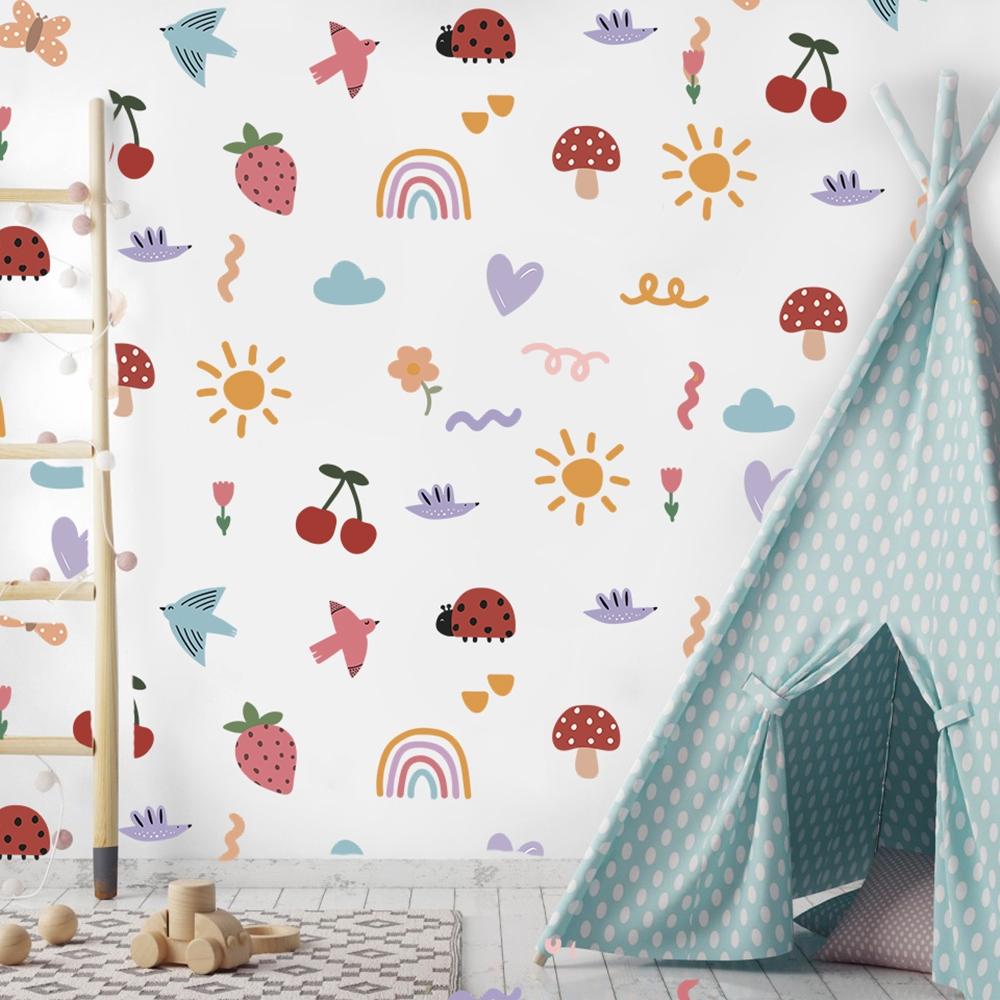 Big Doodle Pop Colorful Wall Stickers Decals Playroom Bedroom Fabric Drawings Wall Decor Home Decor