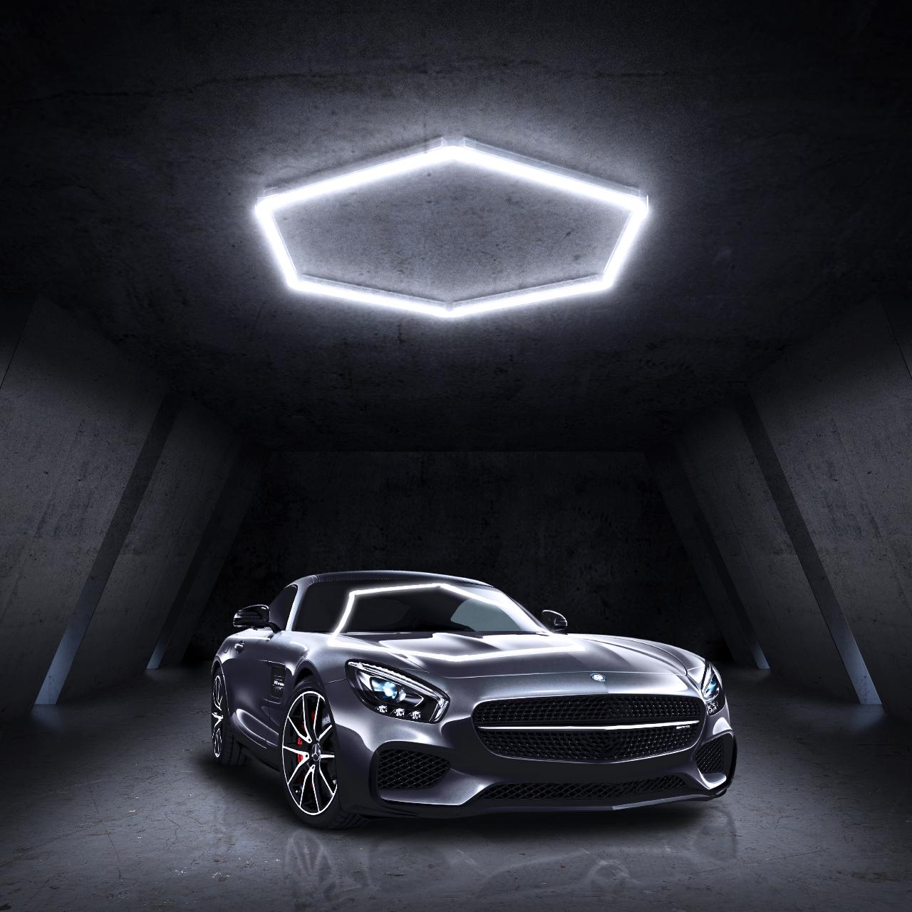 HYPERLITE offers Hexagon Garage Lights, a hexagon led lights Ceiling system designed for Grid Systems. These lights emit a Cool White light, ideal for Car Detailing Garages, Basements, Barbershops，Adjustable Lighting Options，SpringGlowUp