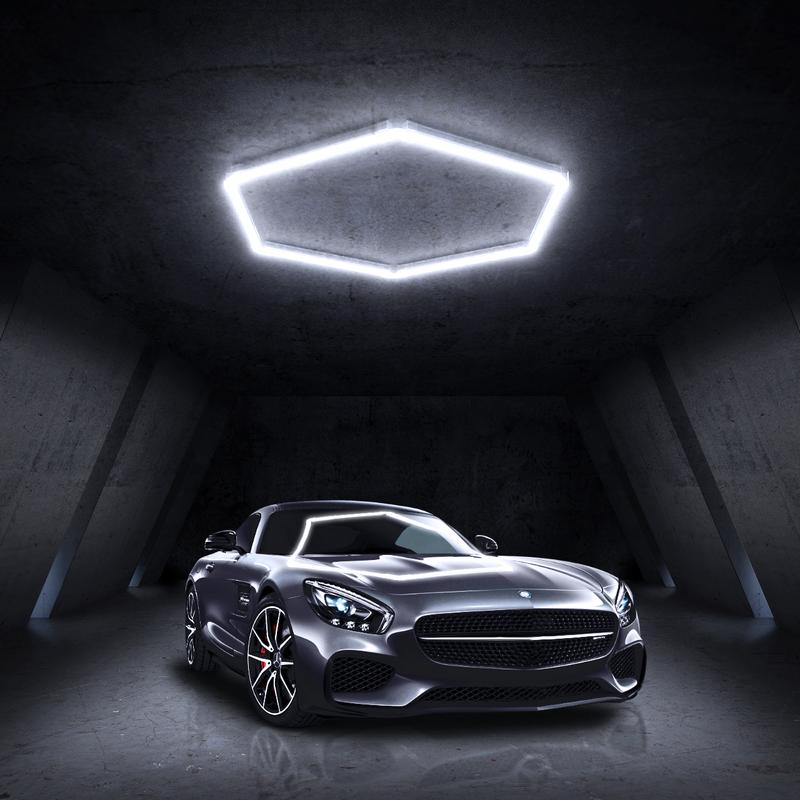 HYPERLITE offers Hexagon Garage Lights, a hexagon led lights Ceiling system designed for Grid Systems. These lights emit a Cool White light, ideal for Car Detailing Garages, Basements, Barbershops，Adjustable Lighting Options，Jumpstart newyear