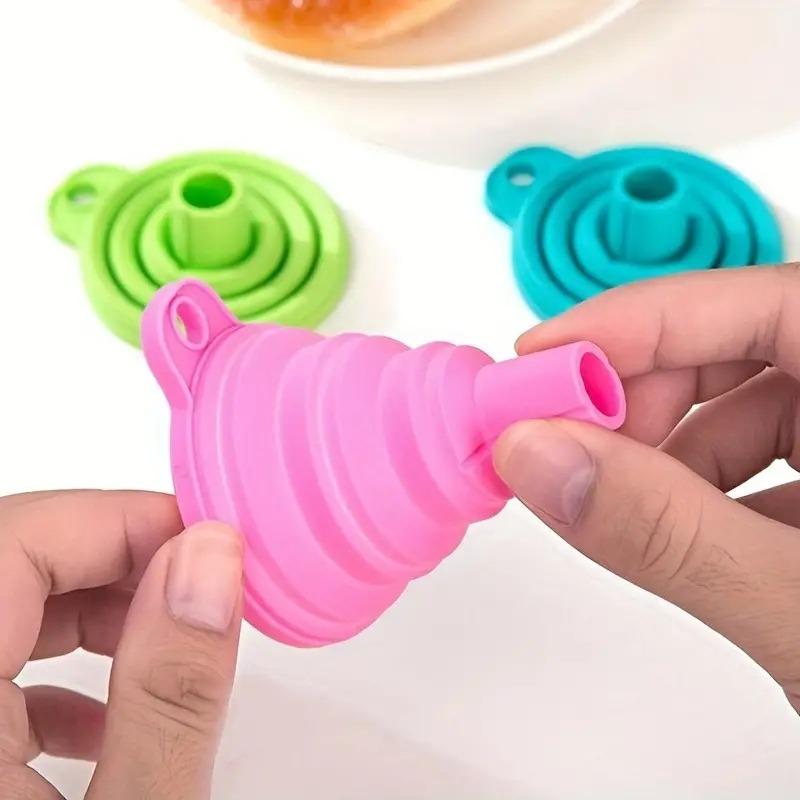 4pcs/8pcs Random Color Silicone Funnels, Foldable Collapsible Funnels, Creative Kitchen Funnels, Foldable Oil Funnel