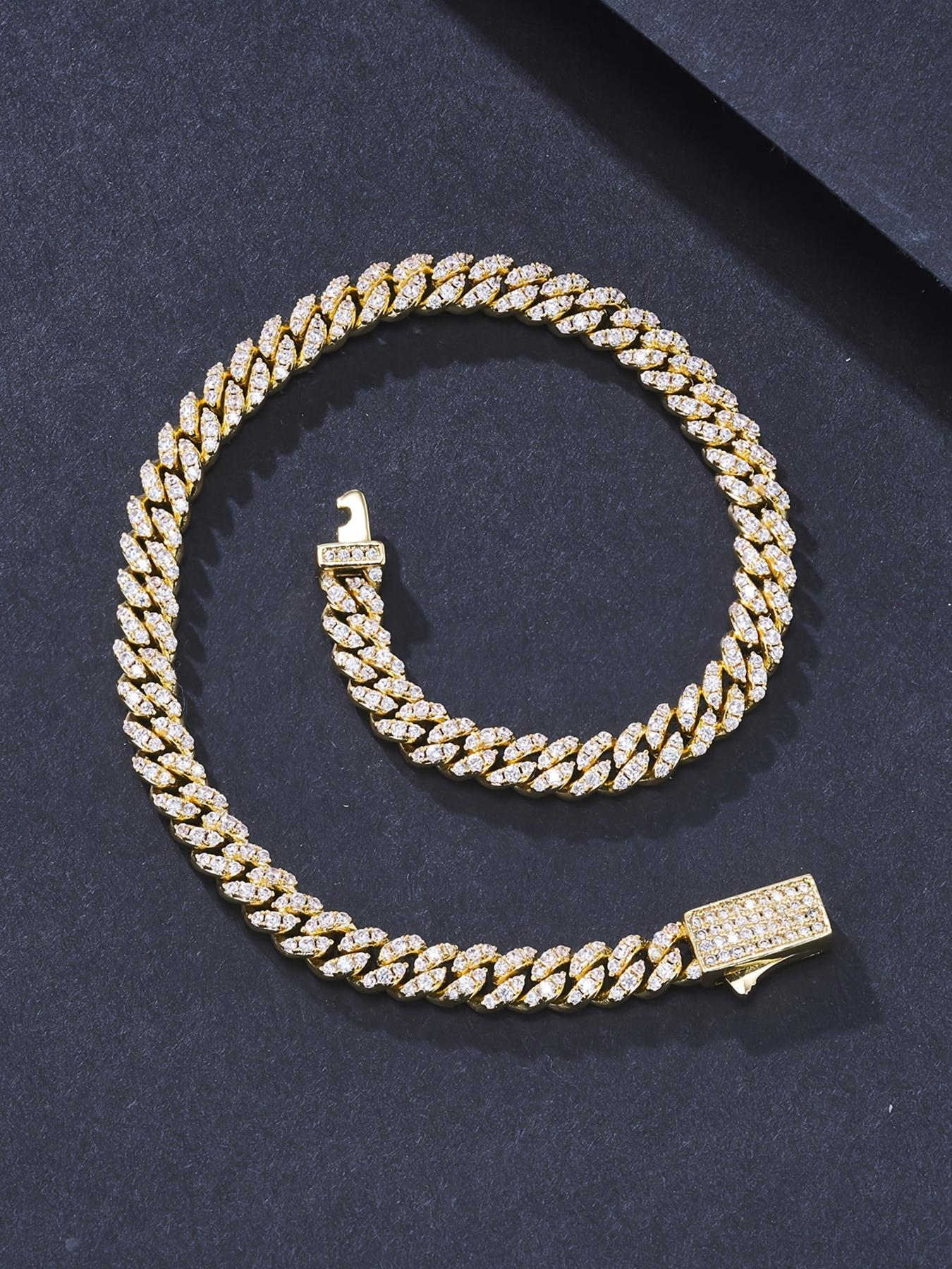 ICED CHICS 5mm Miami Cuban Link Bracelet, full of zircon hip-hop accessories, suitable for both men and women, suitable for daily wear, street casual style, a beautiful gift