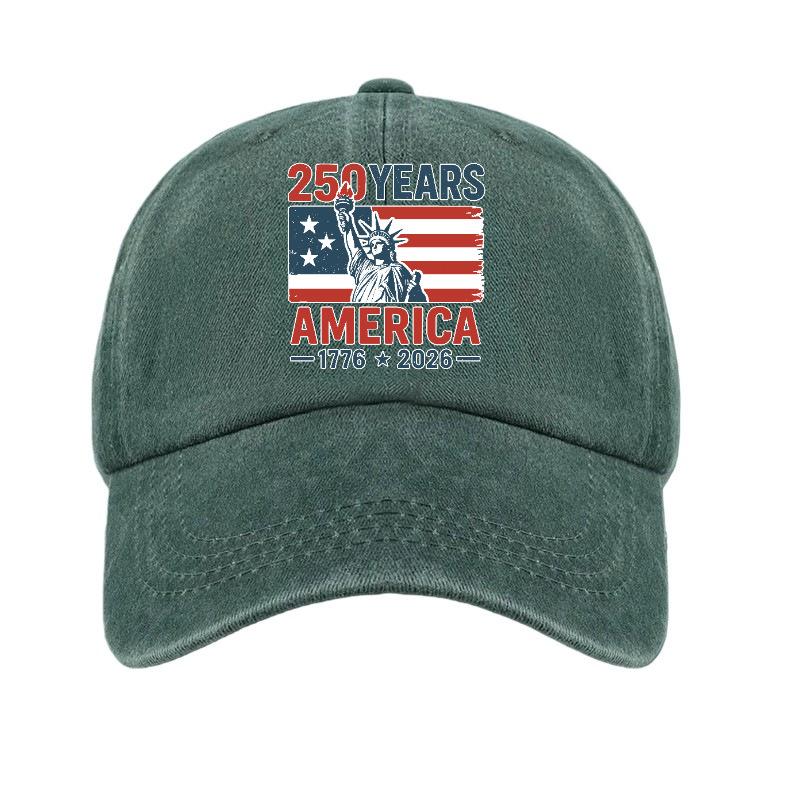 2026 New Trendy Versatile American Independence 250th Anniversary Printed Washed Vintage Soft Top Outdoor Sunshade Baseball Cap