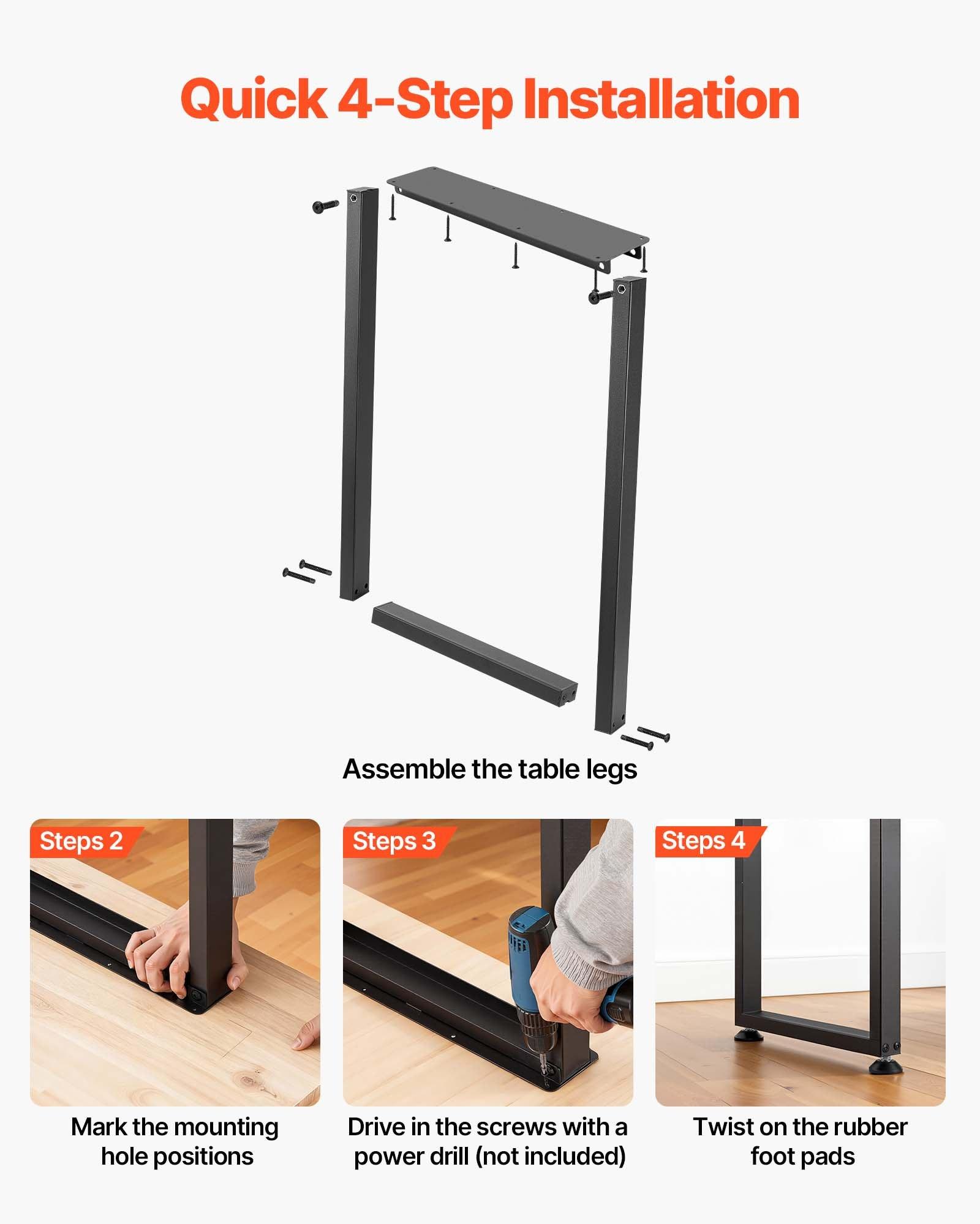 Table Legs, 29.1" Hx 17.7" W Square Steel Furniture Legs, Modular Design, Easy Assembly, 2204 lbs Max Load Heavy Duty, for Home Office Desk, Workbenches, Dinner Bar Tables, Set of 2, Black