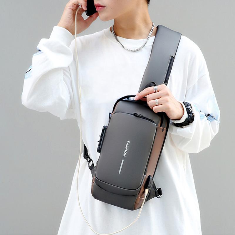 Men's Fashion Anti Theft Shoulder Bag Waterproof Backpack Password Lock Design Crossbody Bag With Useful USB Socket for Casual Commuting Outings