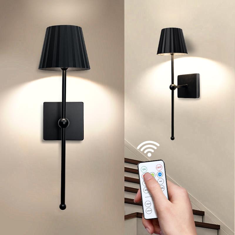 Two-Piece Black Wall Lamp with Remote, Simple Design, USB Rechargeable, Touch Control, Three-Color & Stepless Dimming, Timer function, Suitable for Living Room, Bedroom, Restaurant, Night Light, Lighting Modes Adjustable, Adjustable Lights