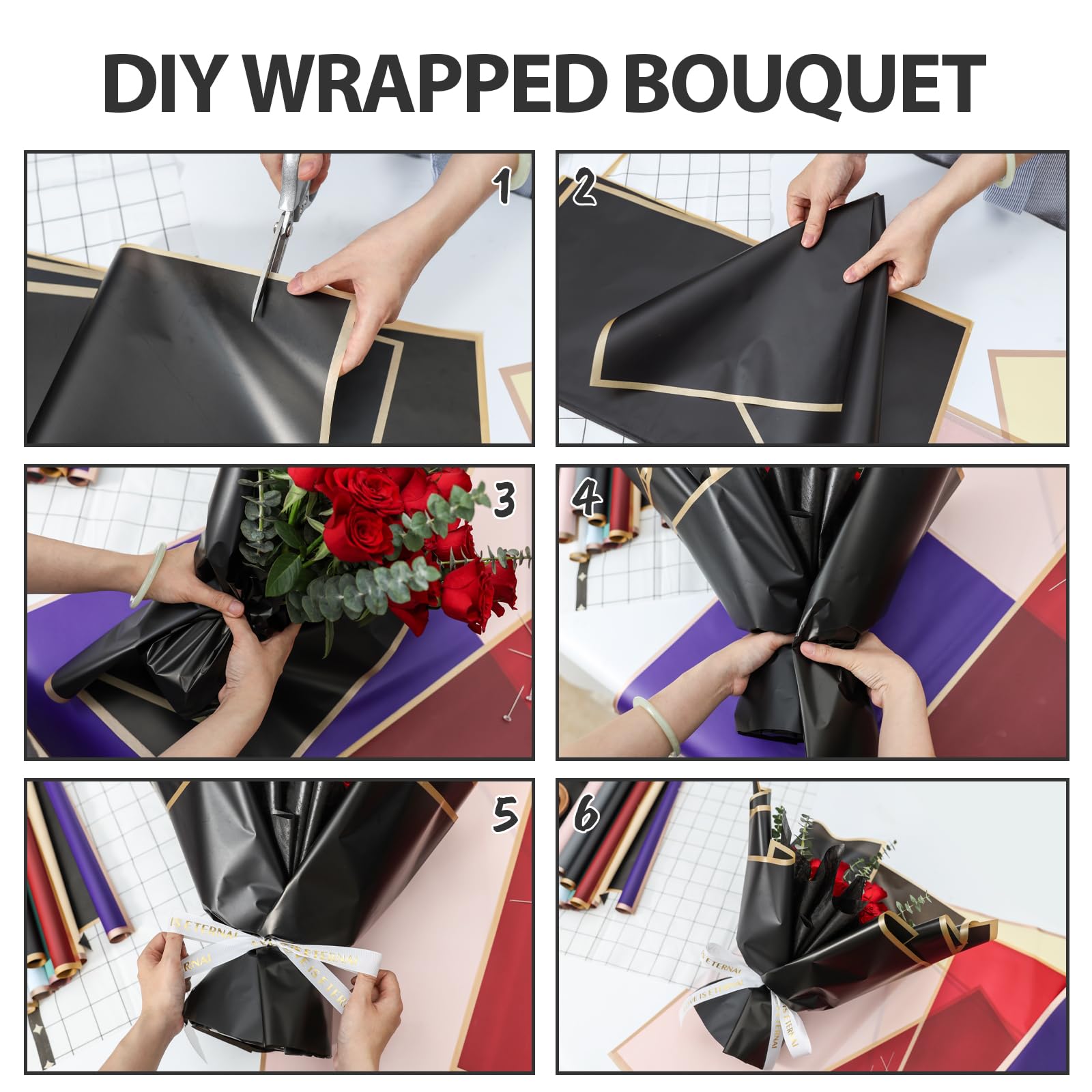 Waterproof Floral Packaging Paper with Border, 10pcs Pure Color Semi ...
