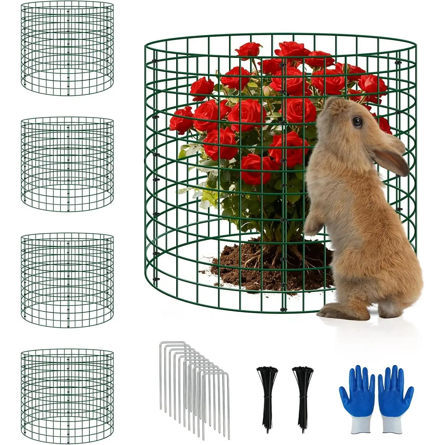 4 Pack Plant Protectors from Animals, 12x12 Inch Metal Garden Cages Plant Guard Cloche with Stakes & Zip Ties, Rabbit Squirrel Defense, Seedling Protection for Vegetable Gardens Flower Beds