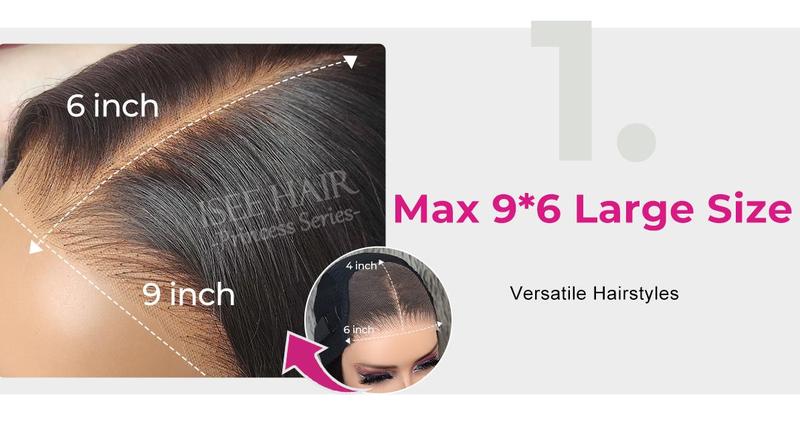 [Free Upgraded] ISEE HAIR Wear Go M-cap Straight Glueless Wigs Human Hair 9*6 HD Lace Front Wigs Pre Plucked Tiny Knots Yaki Straight Glueless Human Wigs Beginners Friendly Adjustable Red Elastic  Band #Category Spotlight