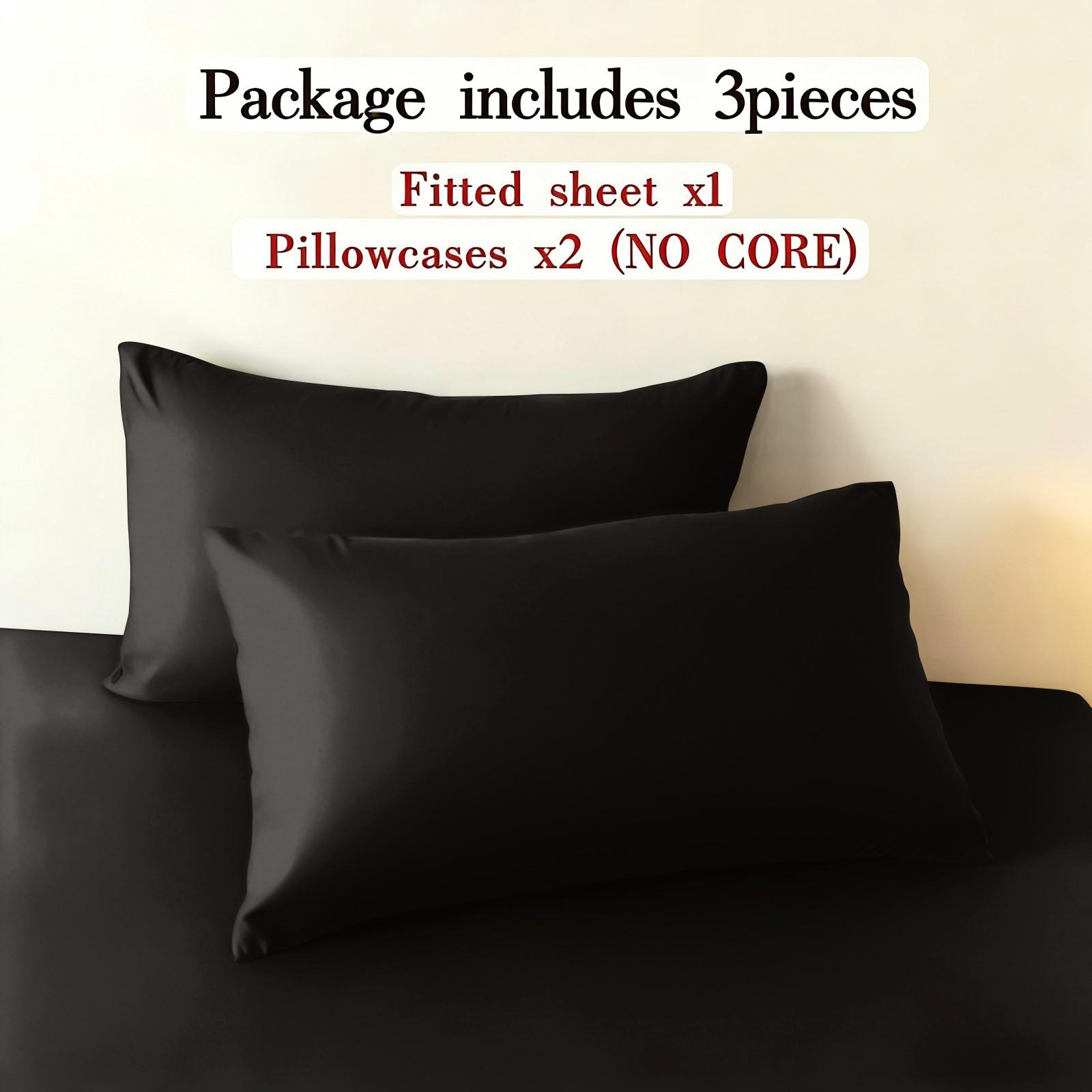 3pcs Simple Style Bedding Set, Bed Sheet Sets, Includes 1 Fitted Sheet and 2 Pillowcases, Soft Polyester Fiber, Suitable for Home Bedroom and Guest Room