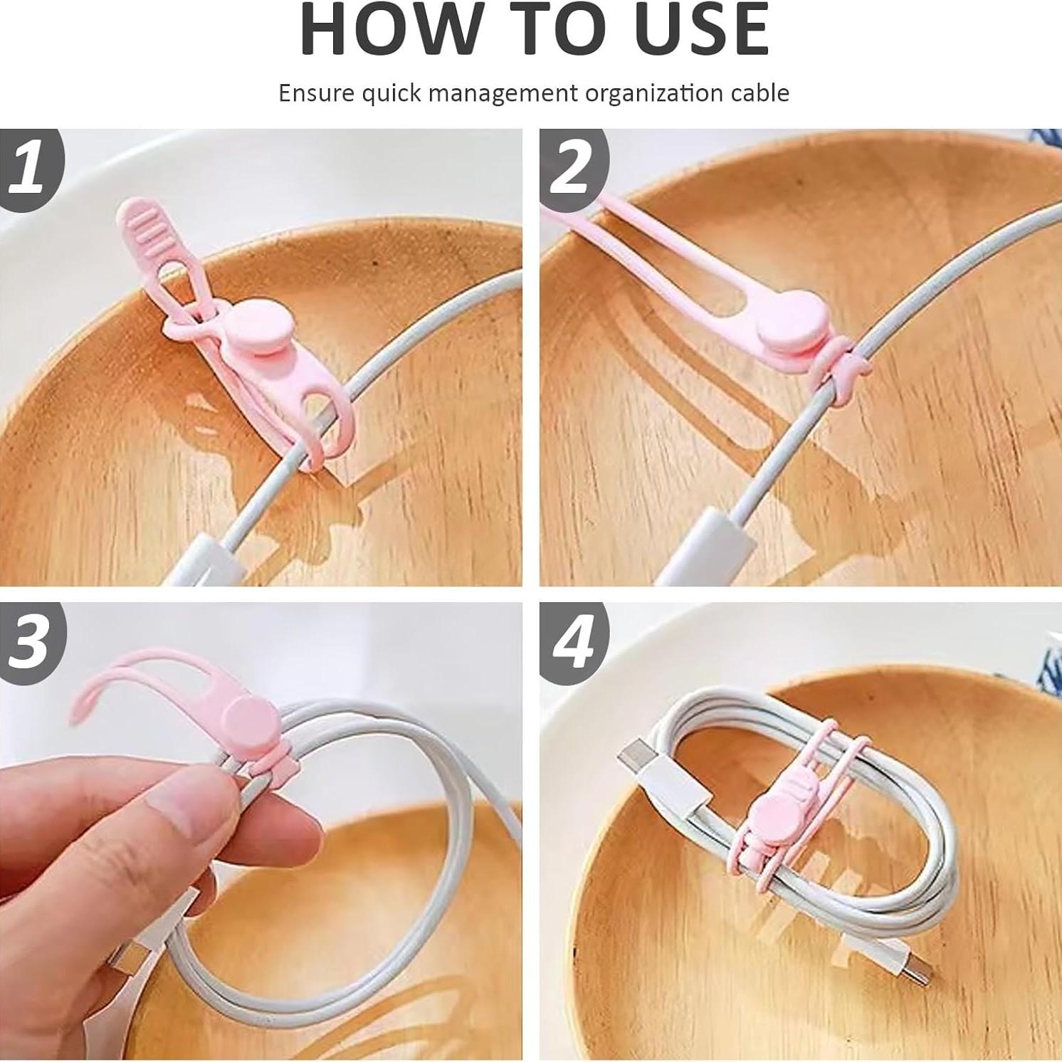 6/12pcs Silicone Cable Organizers, Reusable Elastic Cable Wrap, Data Cable Organizer & Cord Management Straps, 2026 Upgrade Silicone Cable Ties Reusable Cable Management Organizers