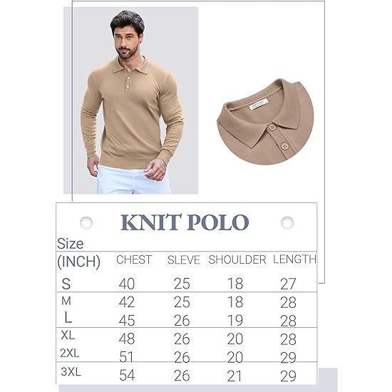 COOFANDY Mens Knit Polo Shirts Casual Long Sleeve Classic Polo Shirts Button Down Golf Shirts