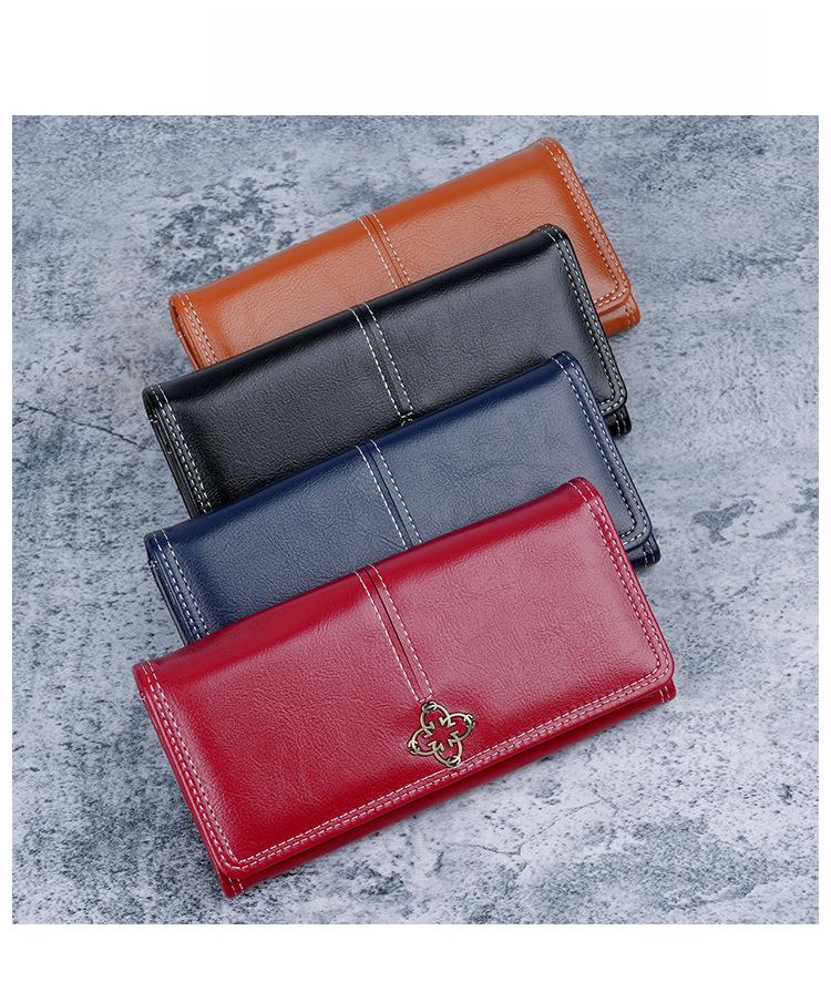New stylish and simple women's soft leather long zipper wallet with multiple card slots and cute design