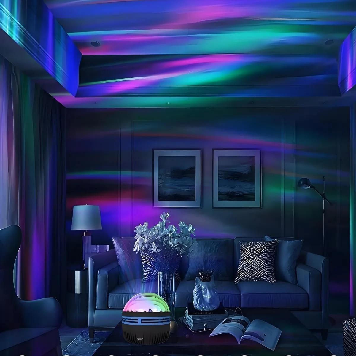 Aurora LED Projector, USB Powered Galaxy Starlight Lamp, Remote Control, Multi-Color, Home & Office Decor, Tabletop Installation