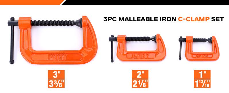 #JumpstartSale PONY Malleable Iron C-Clamp Set, 3-Count, (1", 2", 3")