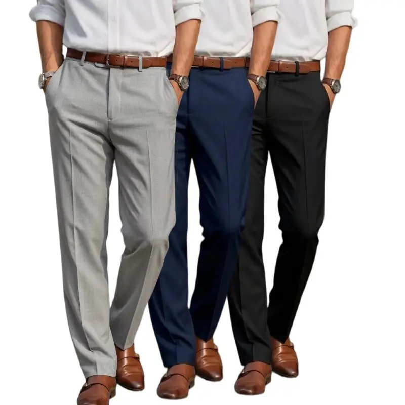 Men's Straight Fit Dress Pants, Wrinkle Resistant Stretch Flat Front Formal Business Suit Trousers for Office Casual Wear