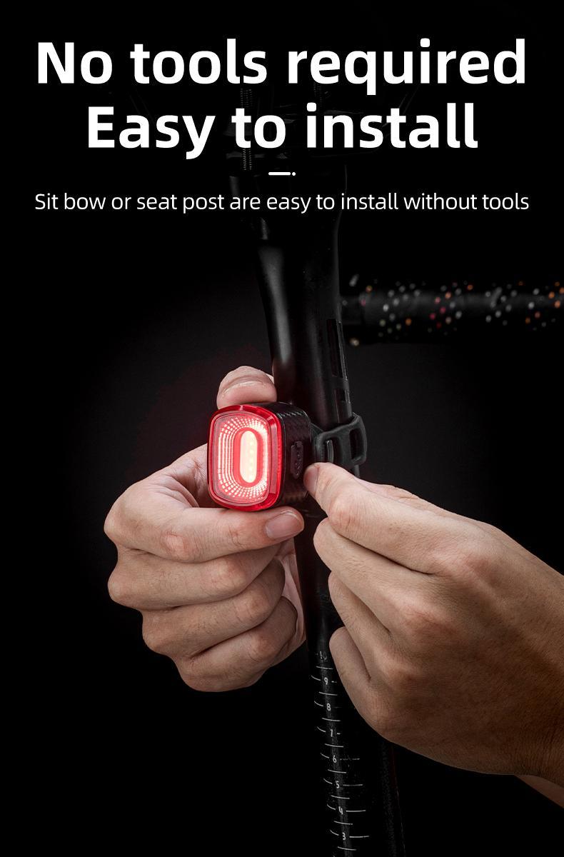 ROCKBROS Bicycle IPX6 Waterproof Taillight Type-C Rechargable Light Smart Auto Brake Sensing LED Rear light Q2S Bike Accessories