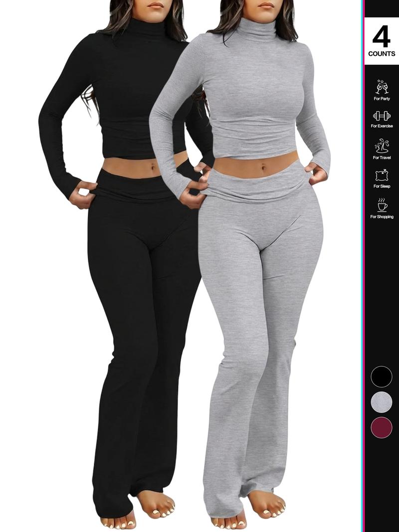 Women's Two-Piece Set Long-Sleeved Top & Elastic-Waisted Pants, Casual Breathable for Autumn Winter Everyday Wear