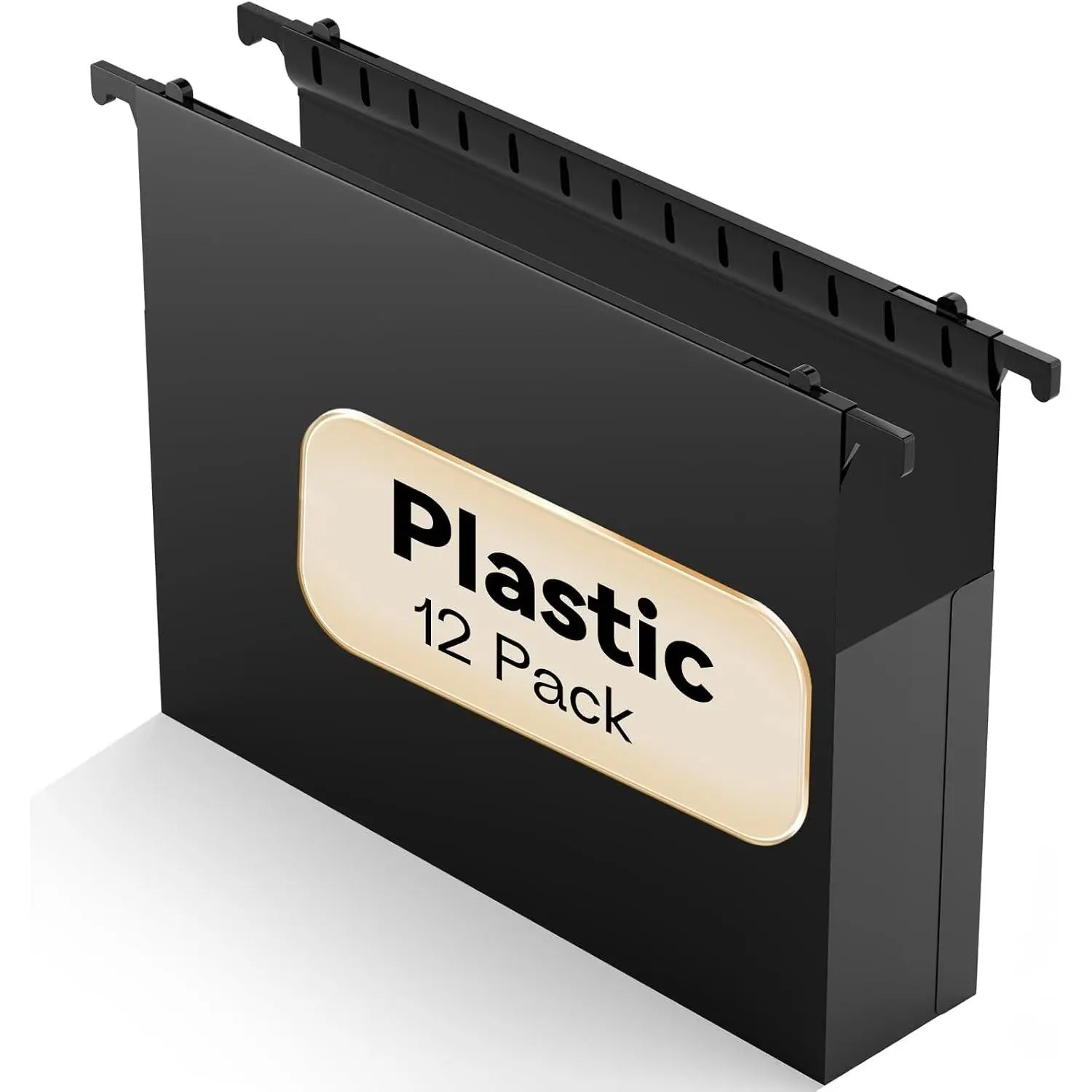 Plastic Extra Capacity Hanging File Folder Letter Size, 12 Pack Reinforced Hang Folders, Heavy Duty 2 Inch Expansion, Expandable Hanging Folders, Hanging Organizer Designed for Bulky Files (Black)