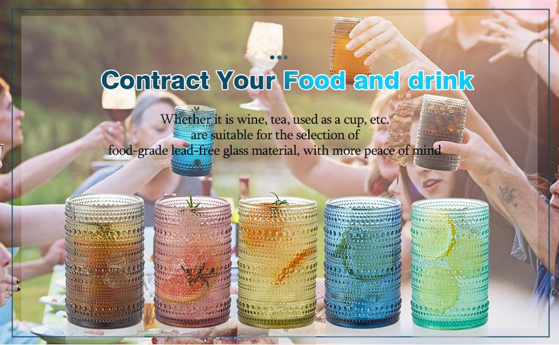 Polidream Vintage Glassware Set - 4pcs Drinkware Multicolor 15.2oz Hobnail Drinking Glasses for Beer, Cocktail, Soda & Juice - Embossed Old Fashioned Glassware with Four Unique Colors   wineglass anthropologie  juice