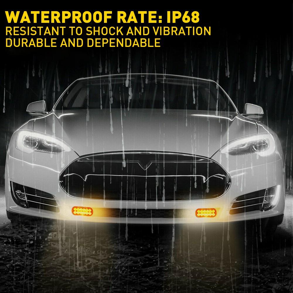 4-Pack 12 LED Amber/White Strobe Lights Vehicles Trucks Emergency Strobe Lights Kit 12V -24V Warning Hazard Flash Strobe Lights Bar Grill Grille Surface Mount Super Bright Waterproof, Amber/White