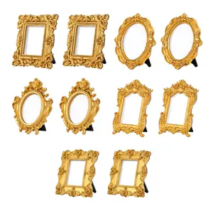 Gold Baroque Mini Resin Photo Frames Set of 10 – Vintage Tabletop Picture Frames with 5 Distinctive Designs – Decorative Display for Photos, Table Numbers, Cards – Ideal for Wedding or Home Decor