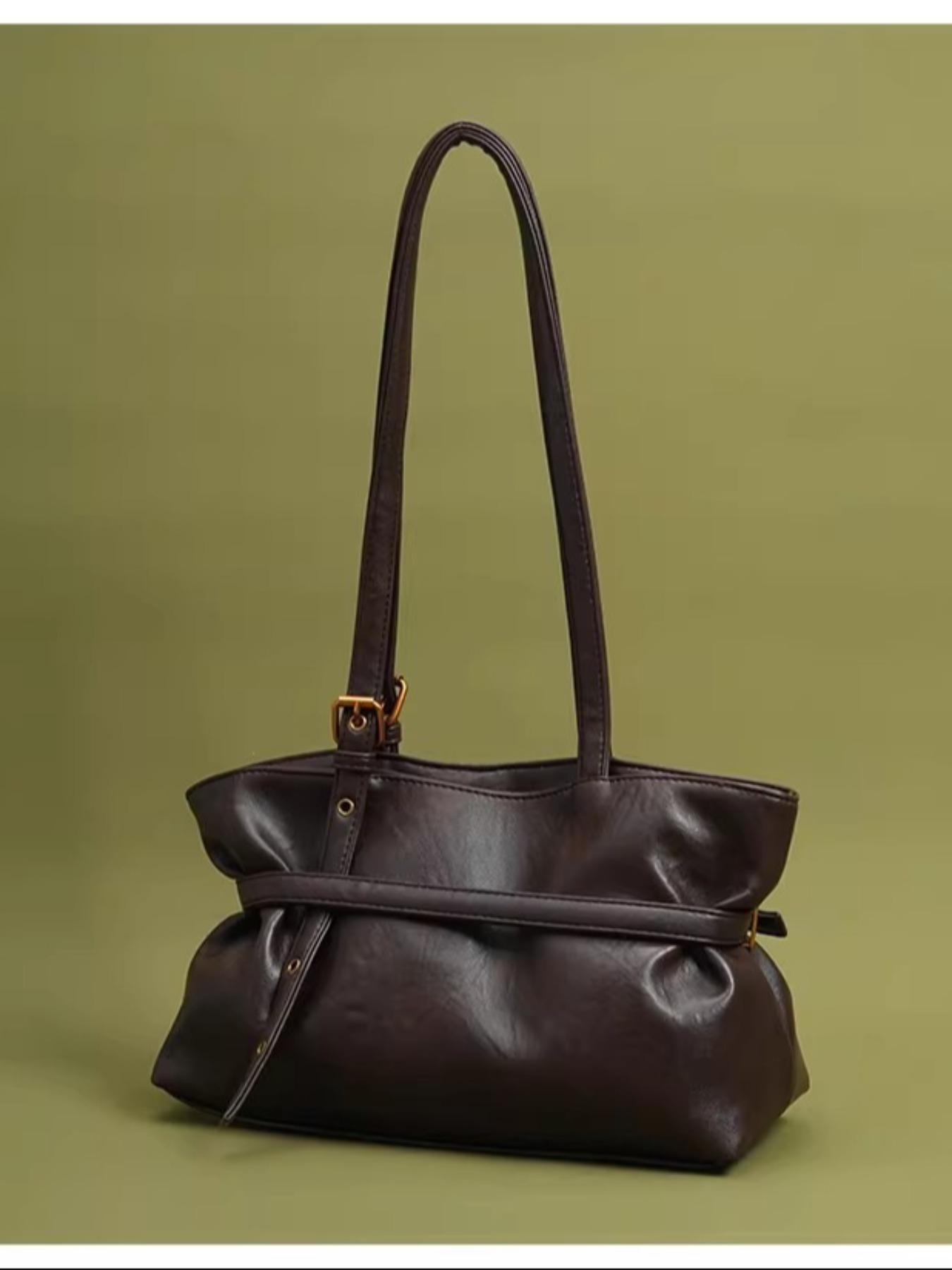 Vintage Faux Leather Crescent Bag -Retro Women's Shoulder Bag | Retro Tote Bag with Belt and Heart Charm Details | Trendy Faux Leather Handbag, Ideal for Commuting, Daily Outfits and Travel