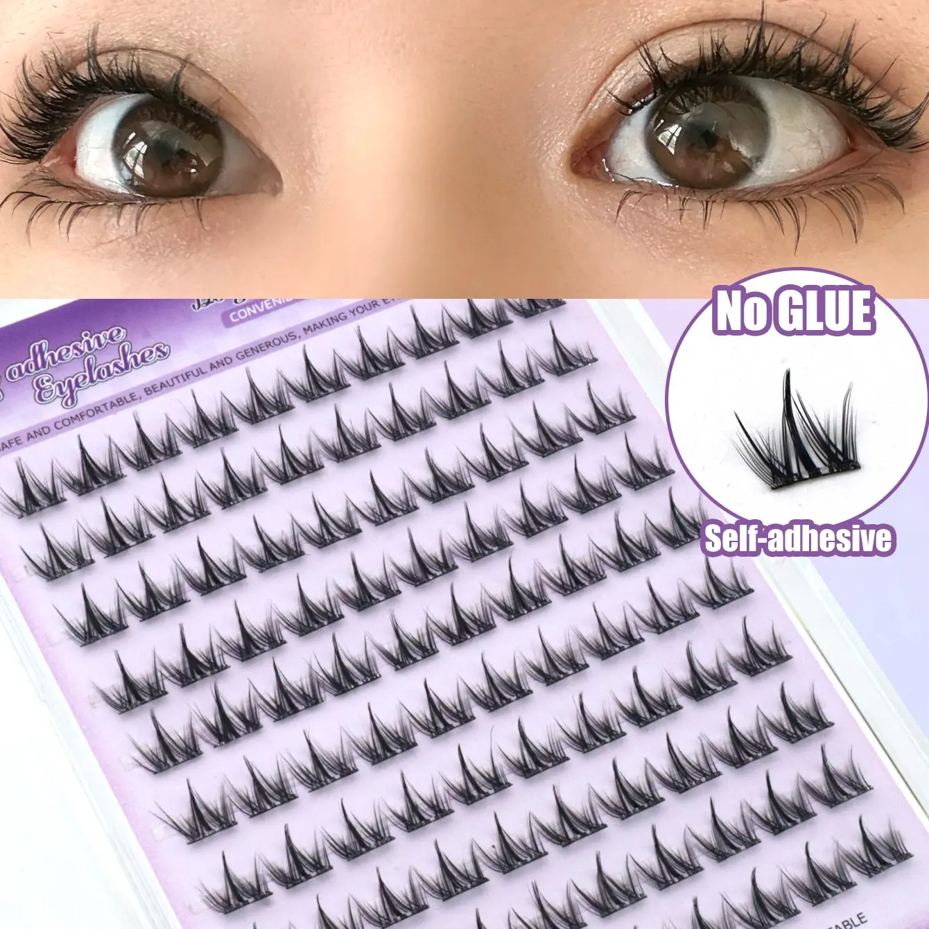 100 Pairs Self-Adhesive False Eyelashes, C-Shaped Curl Natural Look, Easy Application for Beginners, Doll Big Eye Lashes, Cartoon Style