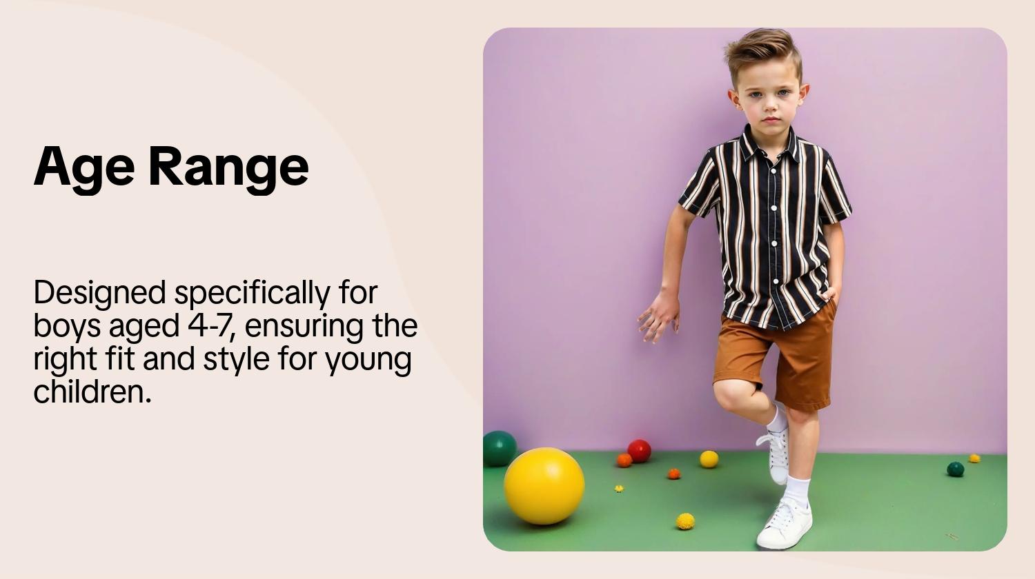 Boys' Summer Set, Striped Sets, Striped Shirt & Solid Color Shorts, Casual Wear for Vacation & Outdoor Activities, Ages 4-7