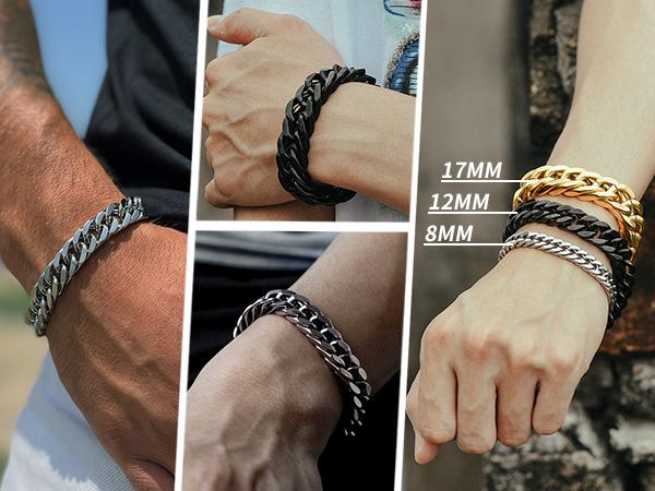 PROSTEEL Franco Chain Link Bracelet Stainless Steel Cuban Chain Bracelet Trendy Chunky 8mm/12mm/17mm Width Bracelets Unisex For Men Women Gift Box