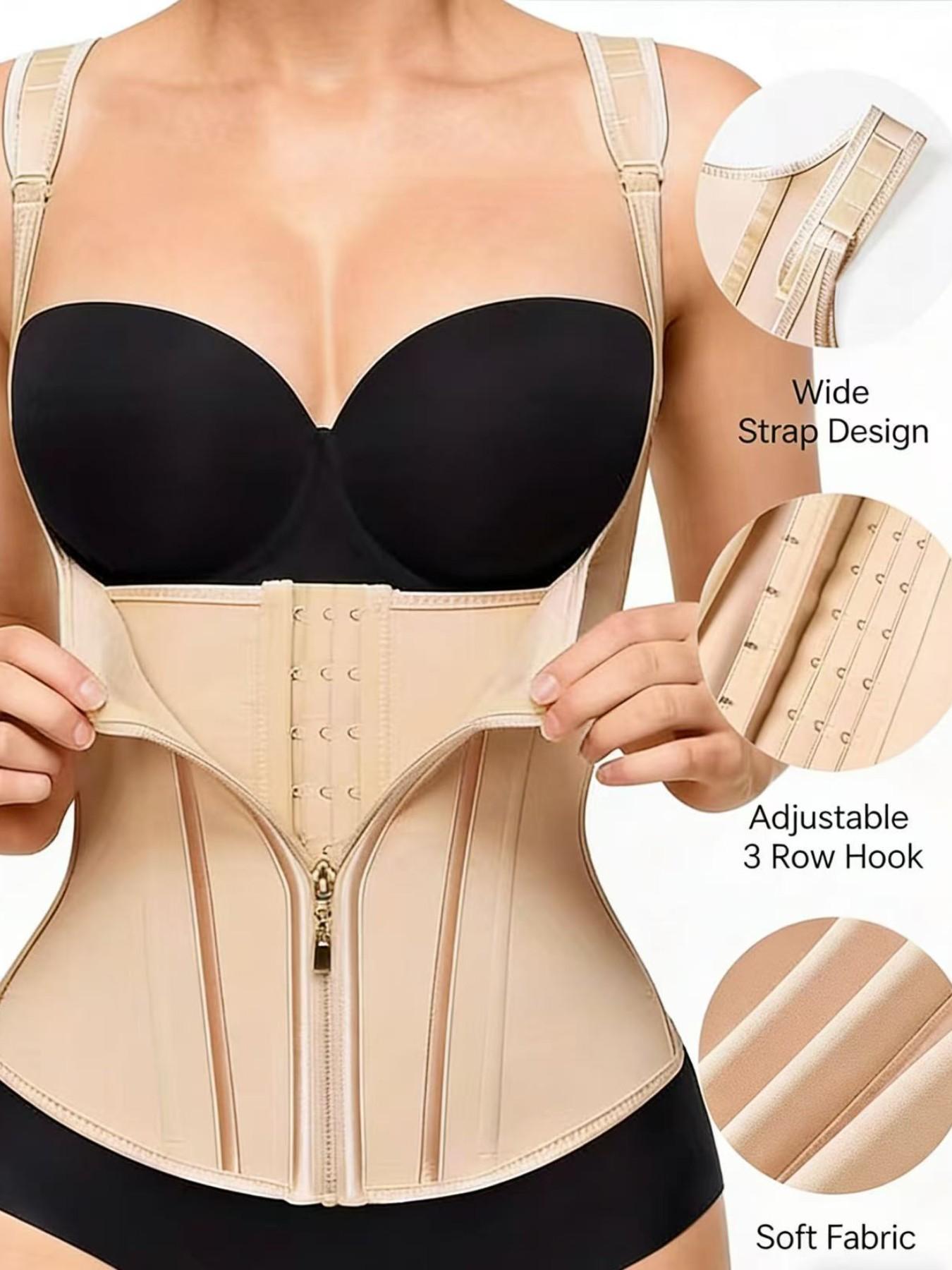 Adjustable Waist Shapewear for Women, Latex Bodycon Tight with Full Zip Front Closure, Back Support, Abdominal Control Belt