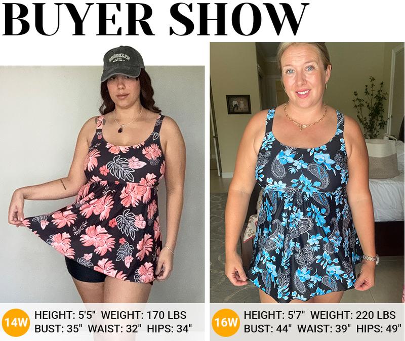 Holipick Plus Size Two Piece Tankini Swimsuits for Women Flowy Swimdress Tummy Control Bathing Suits with Shorts