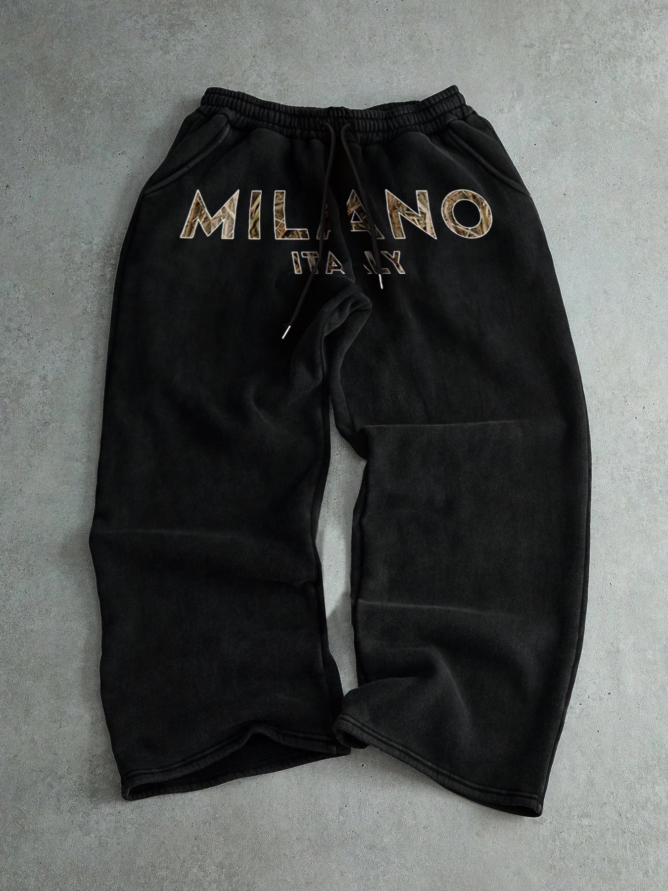 Men's Drawstring Waist Letter Print Pants, Comfortable Casual Camo Print Sweatpants for Fall & Winter, Fitted Design, Suitable for Daily Wear